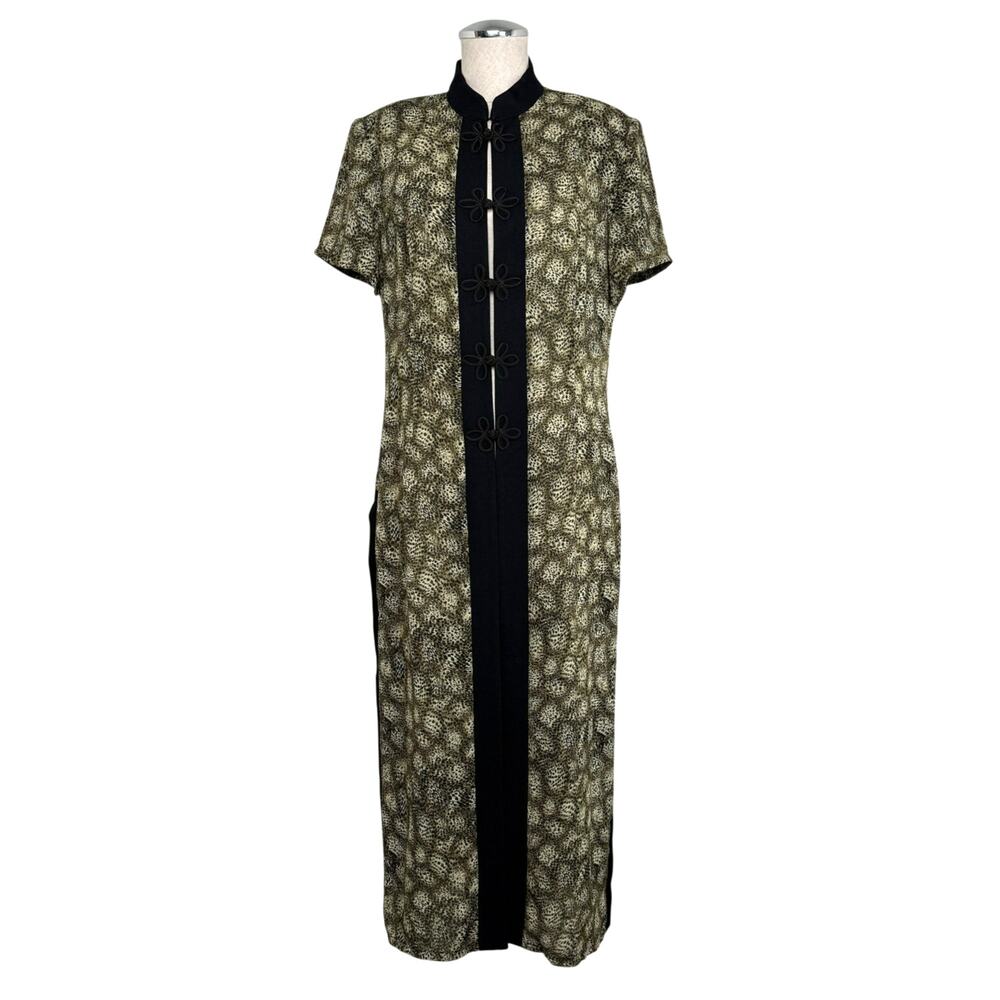 Vintage Danielle Casey Duster Top Dress Animal Print Frog Toggle Closure 80s 90s